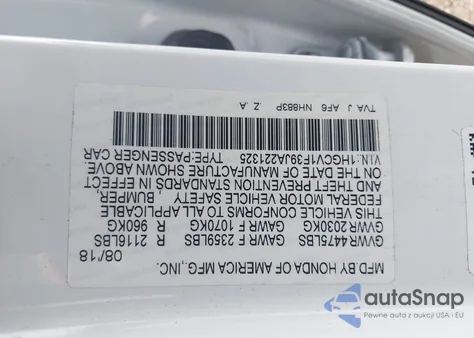 2018 Honda Accord Sport from USA, damaged, VIN 1HGCV1F39JA221325
